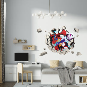 Spidey And His Amazing Friends Wall Sticker 3D Wall Smashed Hole Effect Decal