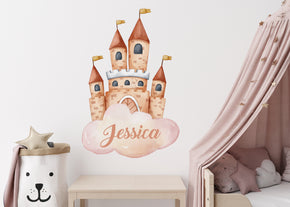 Princess Castle Earth-Tone Personalized Custom Name Wall Sticker Decal Vinyl Mural