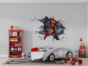 Iron Man Superhero 3D Cracked Hole Wall Sticker Decal Home Decor Art Mural
