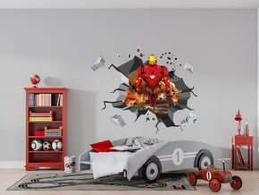 Iron Man Superhero 3D Cracked Hole Wall Sticker Decal Home Decor Art Mural