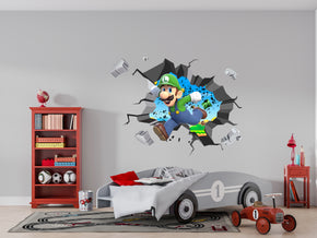 Luigi Super Mario Bros WALL EXPLOSION Decal Wall Sticker Home Decor Art Mural