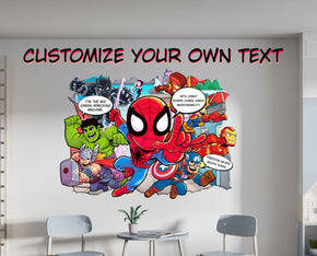Personalized Spider-man Avengers Superhero Comics Text Wall Stickers Custom Name Children's Popular Characters Room Decorations Removable Decal Home Decor Art AVG04