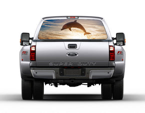 Dolphin Jump Sunset Car Rear Window See-Through Net Decal