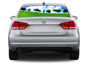 Green Field Car Rear Window See-Through Net Decal