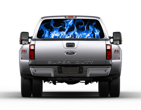Blue Fire Flames Car Rear Window See-Through Net Decal