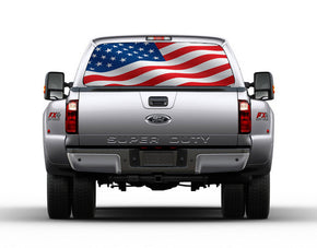Fenêtre arrière de voiture de drapeau des Etats-Unis voir-à travers le décalque net