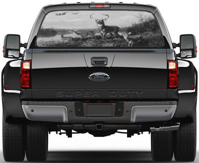 Buck and Does B/W Car Rear Window See-Through Net Decal