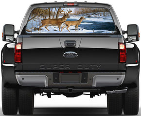 Deers In Snow Car Rear Window See-Through Net Decal