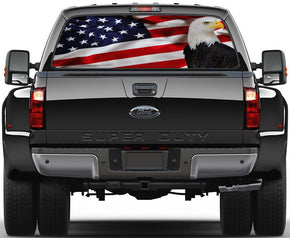 US Flag Bald Eagle Car Rear Window See-Through Net Decal