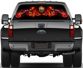 Flaming Skull Bikers Car Rear Window See-Through Net Decal