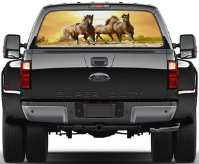 Horses Running in Sunset Car Rear Window See-Through Net Decal
