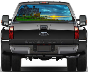 Cabin In Sunset Rear Window See-Through Net Decal