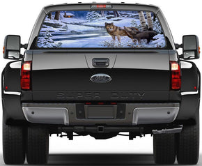 Wolves In Snow Rear Window See-Through Net Decal