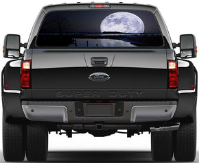 Full Moon Over River Rear Window See-Through Net Decal