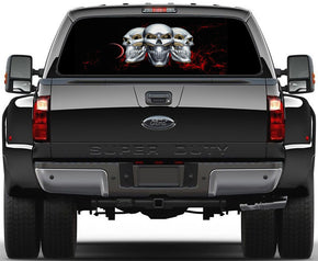 Chrome Skulls Rear Window See-Through Net Decal