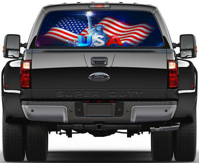 4th Of July USA Flag Rear Window See-Through Net Decal