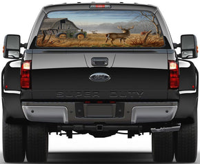Autumn Tractor White tail Deer Rear Window See-Through Net Decal