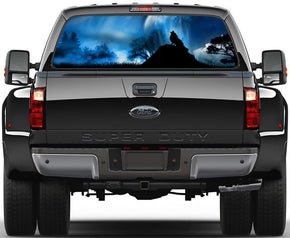 Howling Wolf Full Moon Car Rear Window See-Through Net Decal