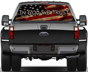 En Dieu, nous faisons confiance USA Flag Car Rear Window See-Through Net Decal