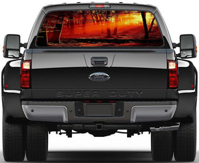 Sunset In The Forest Car Rear Window See-Through Net Decal