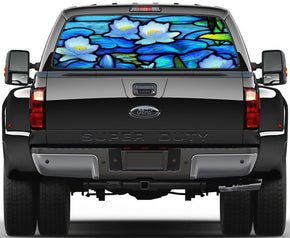 Stained Glass Water Lillies Car Rear Window See-Through Net Decal
