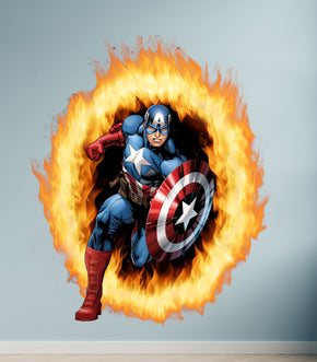 Captain America 3D Ring Of Fire Effect Wall Sticker Super Hero Decal WC407