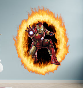 Iron Man 3D Ring Of Fire Effect Wall Sticker Super Hero Decal WC410