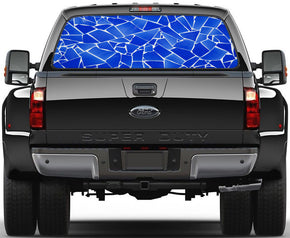 Blue Glass Shards Car Rear Window See-Through Net Decal