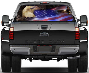 Bald Eagle USA Flag 07 Car Rear Window See-Through Net Decal