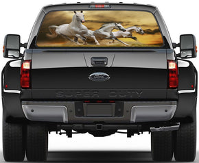 Galloping White Horses Car Rear Window See-Through Net Decal