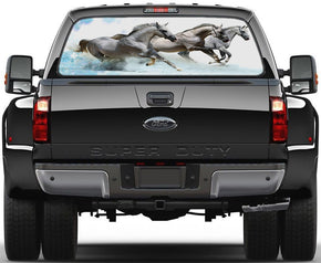 Galloping White Horses 02 Car Rear Window See-Through Net Decal