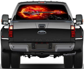 Electric Guitar On Fire Car Rear Window See-Through Net Decal