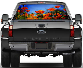 Red Poppy Painting Car Rear Window See-Through Net Decal
