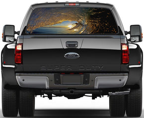 Wave Surfing Sunset Car Rear Window See-Through Net Decal