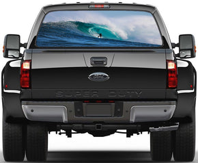 Wave Surfing Car Rear Window See-Through Net Decal