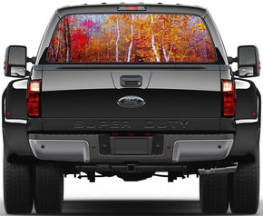Autumn In Red Birch Forest Car Rear Window See-Through Net Decal