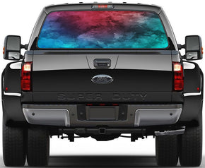 Blue Red & Green Abstract Car Rear Window See-Through Net Decal