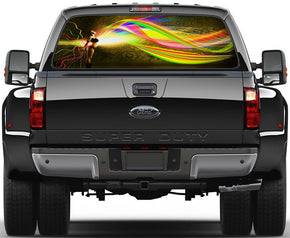 Autocollant net transparent de fenêtre arrière de voiture femme abstraite colorée