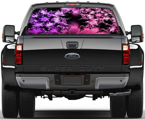 Autocollant transparent transparent de fenêtre arrière de voiture rose et violet feuilles