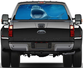 White Shark Attack Car Rear Window See-Through Net Decal