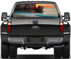 Exotic Beach Sunset Car Rear Window See-Through Net Decal