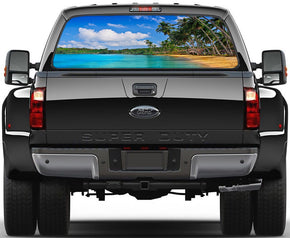 Exotic Tropical Beach Car Rear Window See-Through Net Decal