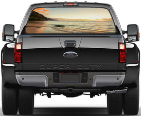 Exotic Beach Sunset Car Rear Window See-Through Net Decal