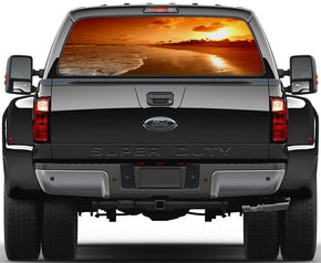 Exotic Beach Sunset Car Rear Window See-Through Net Decal