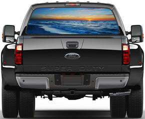 Beach Sunset Waves Car Rear Window See-Through Net Decal