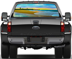 Beach Tropical Sunset Car Rear Window See-Through Net Decal