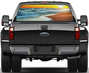 Exotic Beach Sunset Car Rear Window See-Through Net Decal