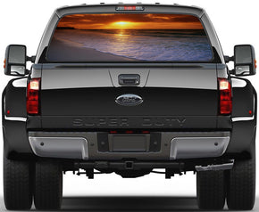 Exotic Beach Sunset Car Rear Window See-Through Net Decal