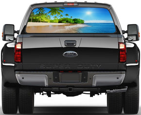 Tropical Exotic Beach Car Rear Window See-Through Net Decal