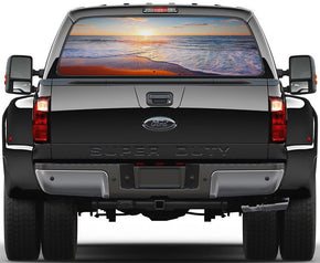 Exotic Beach Sunset Car Rear Window See-Through Net Decal